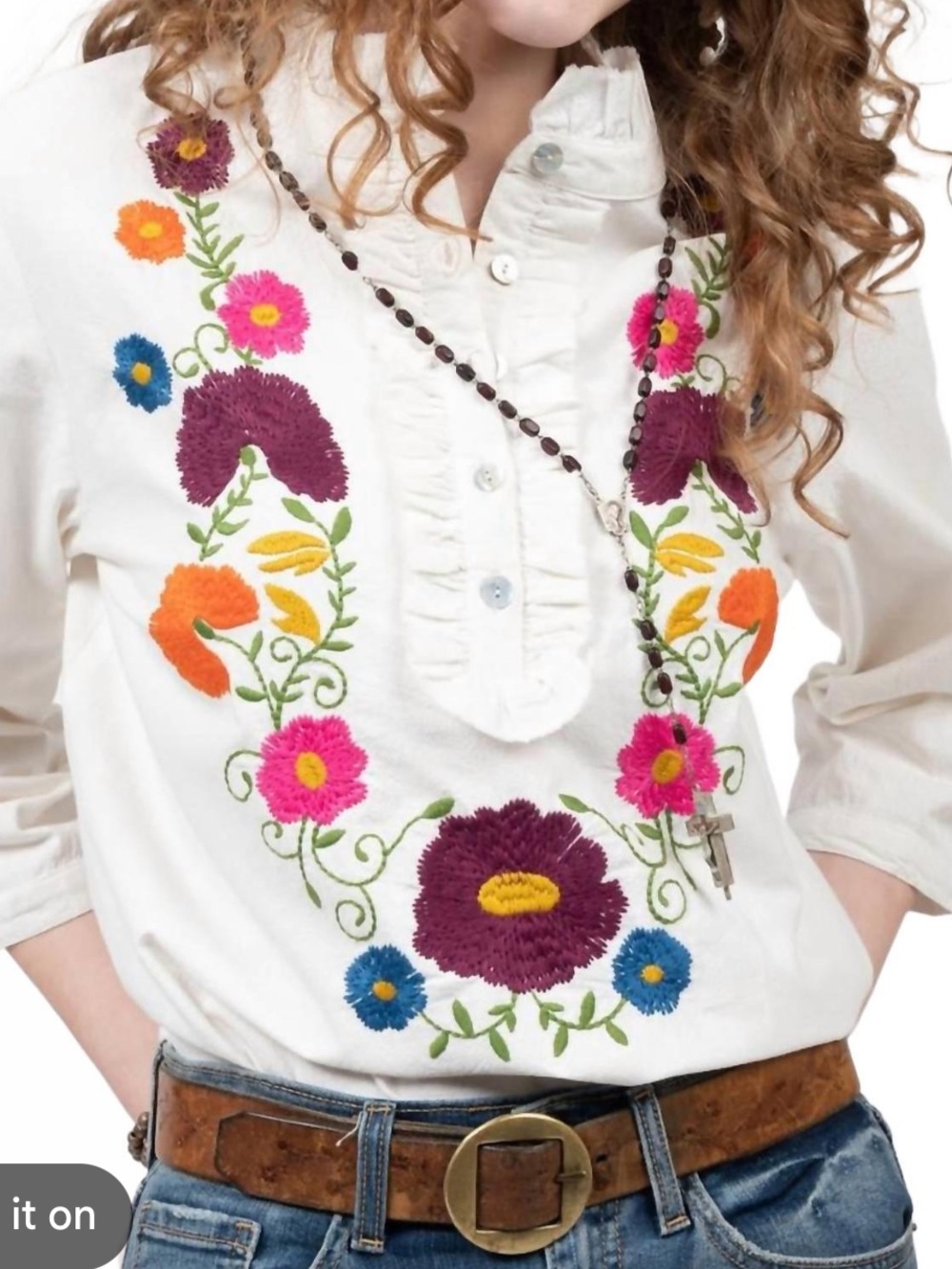 Sister Mary Juana Floral Embroidered Cotton Top White Size Small - Picture 2 of 11